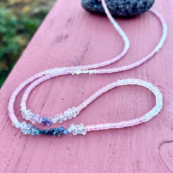 14K Gold Gemstone Wrap Bracelet Necklace: Moonstone, Sapphire, Aquamarine - Picture 5 of 13